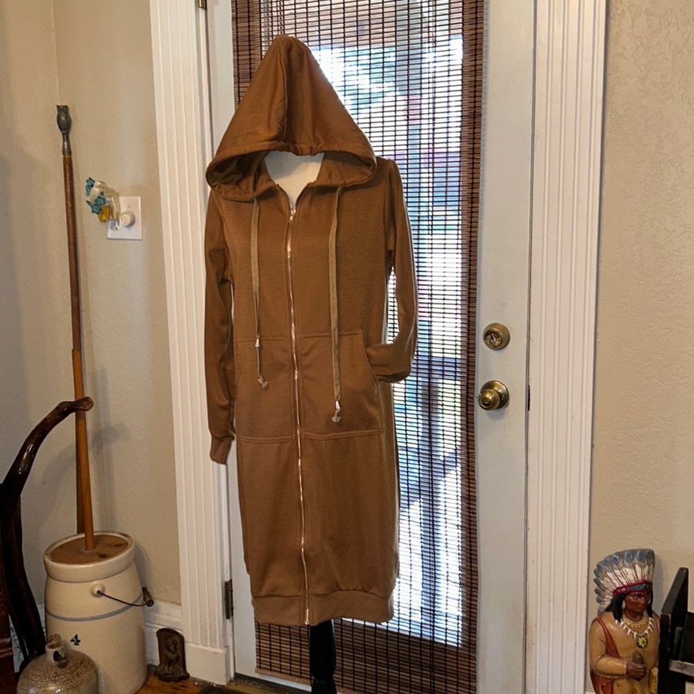 Elesol Long Zip-Up Fleece Sweatshirt Hoodie w/Pockets Brown Size MD NWT
